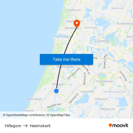 Hillegom to Heemskerk map