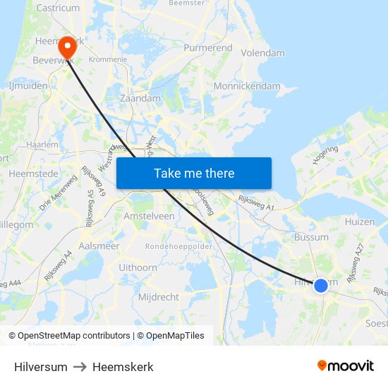 Hilversum to Heemskerk map