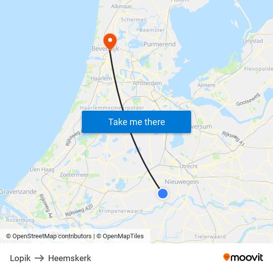 Lopik to Heemskerk map