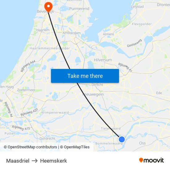 Maasdriel to Heemskerk map