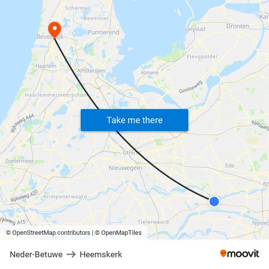 Neder-Betuwe to Heemskerk map