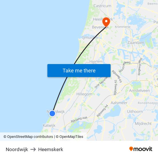 Noordwijk to Heemskerk map
