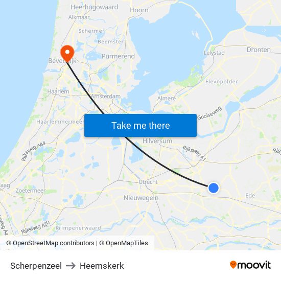 Scherpenzeel to Heemskerk map