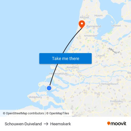 Schouwen-Duiveland to Heemskerk map