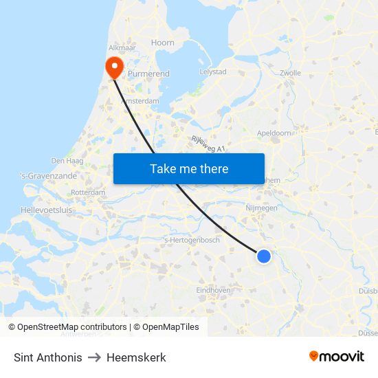 Sint Anthonis to Heemskerk map