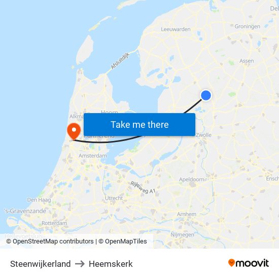 Steenwijkerland to Heemskerk map