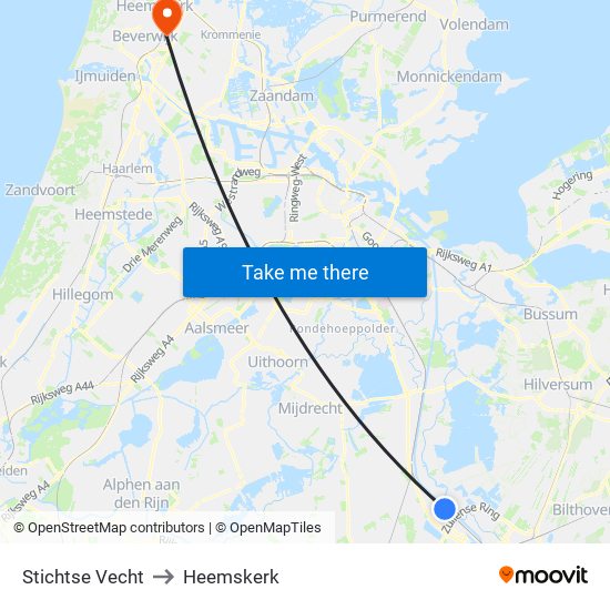 Stichtse Vecht to Heemskerk map