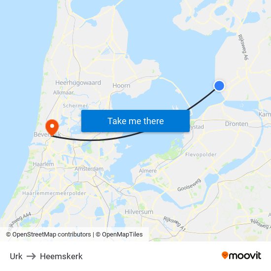 Urk to Heemskerk map