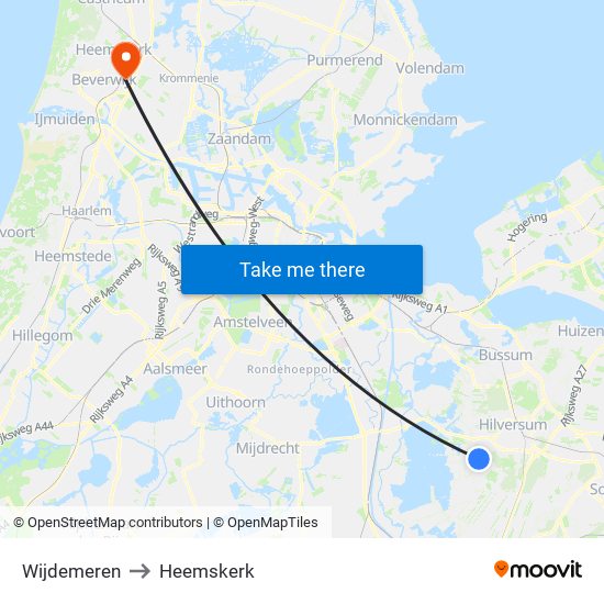 Wijdemeren to Heemskerk map