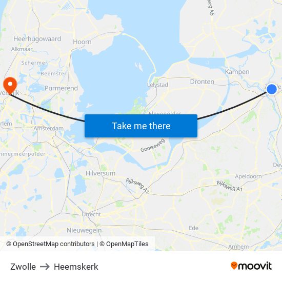 Zwolle to Heemskerk map