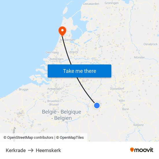 Kerkrade to Heemskerk map