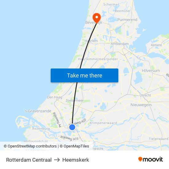 Rotterdam Centraal to Heemskerk map