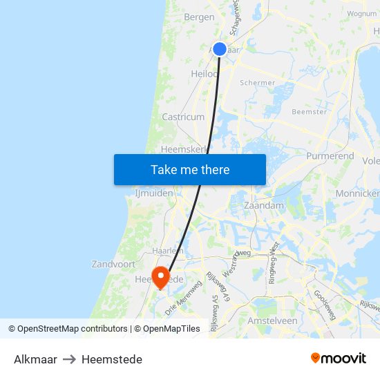 Alkmaar to Heemstede map