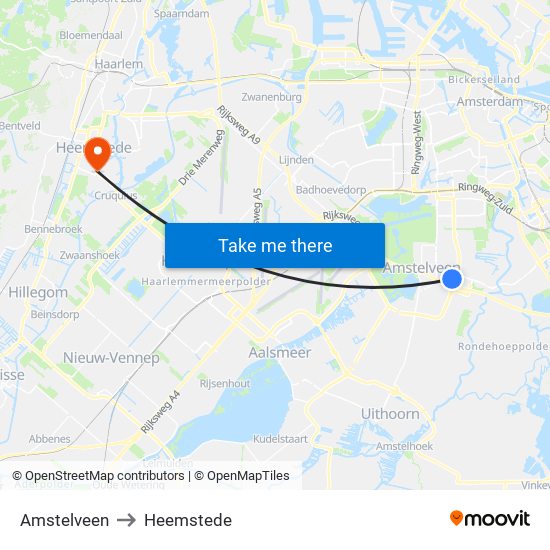 Amstelveen to Heemstede map