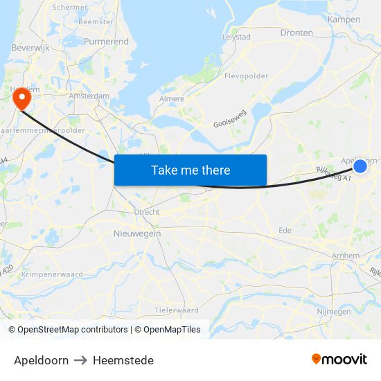 Apeldoorn to Heemstede map