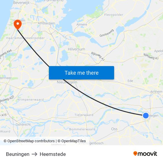 Beuningen to Heemstede map