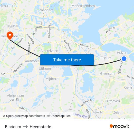 Blaricum to Heemstede map