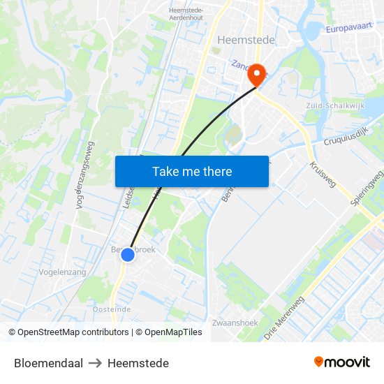 Bloemendaal to Heemstede map