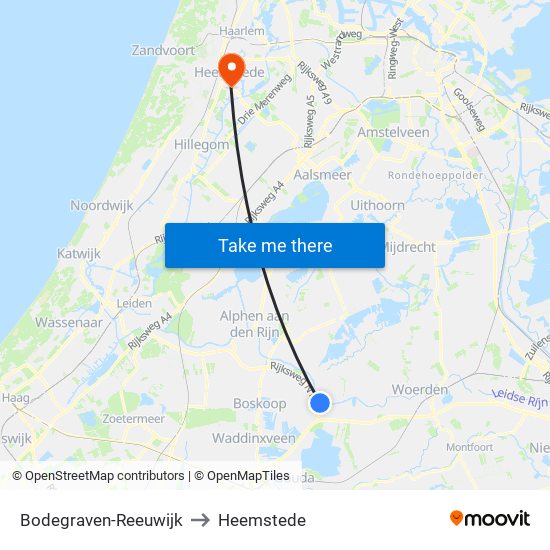 Bodegraven-Reeuwijk to Heemstede map