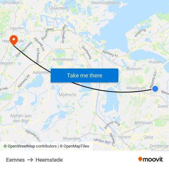 Eemnes to Heemstede map