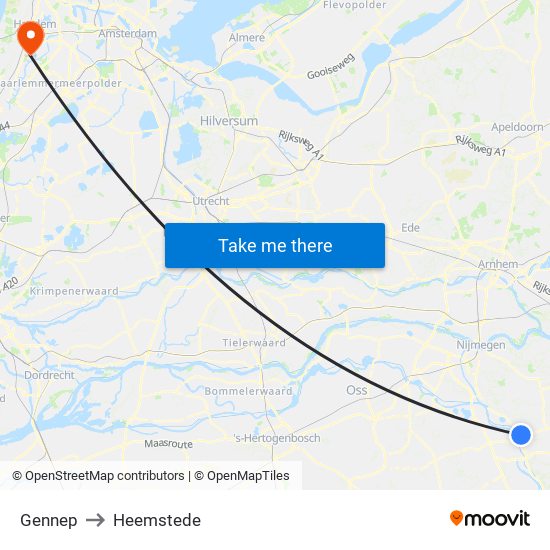 Gennep to Heemstede map