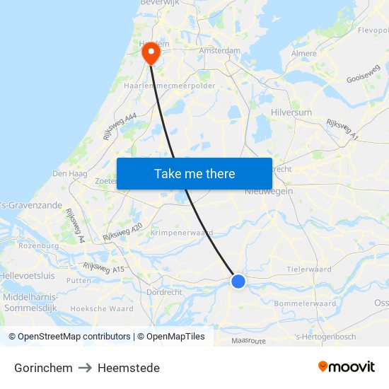 Gorinchem to Heemstede map