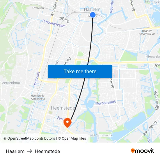 Haarlem to Heemstede map