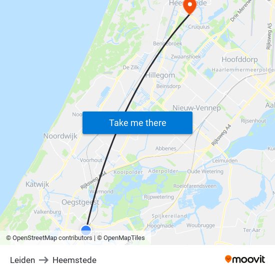 Leiden to Heemstede map