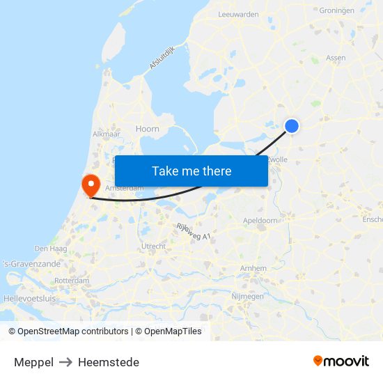 Meppel to Heemstede map