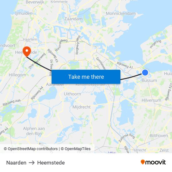 Naarden to Heemstede map
