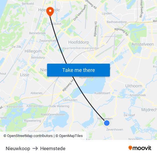 Nieuwkoop to Heemstede map