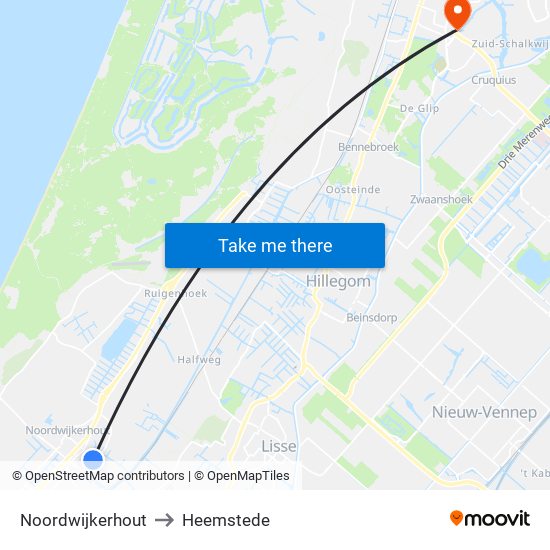 Noordwijkerhout to Heemstede map
