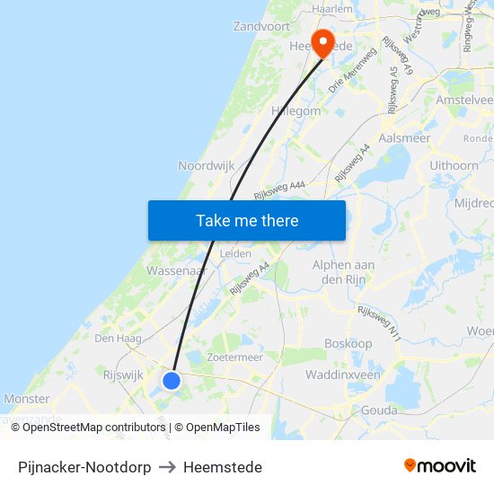 Pijnacker-Nootdorp to Heemstede map