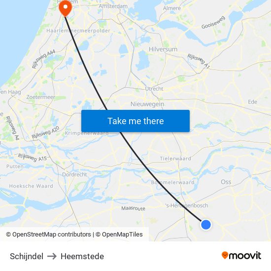 Schijndel to Heemstede map