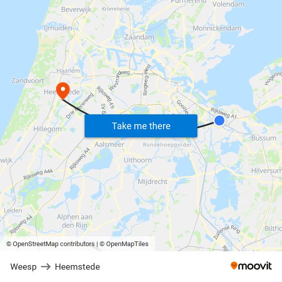 Weesp to Heemstede map