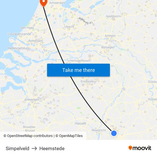 Simpelveld to Heemstede map