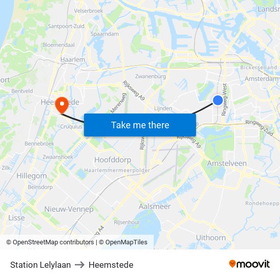 Station Lelylaan to Heemstede map