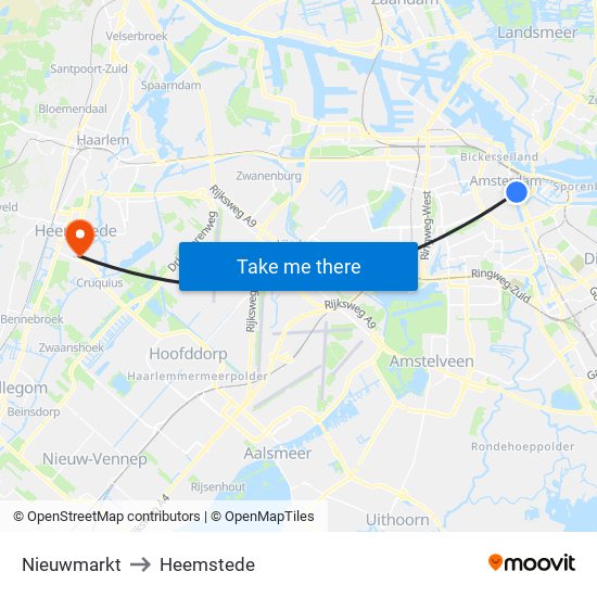 Nieuwmarkt to Heemstede map