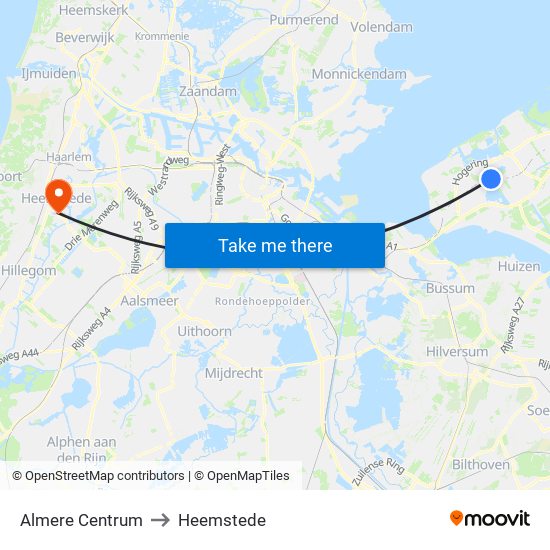 Almere Centrum to Heemstede map