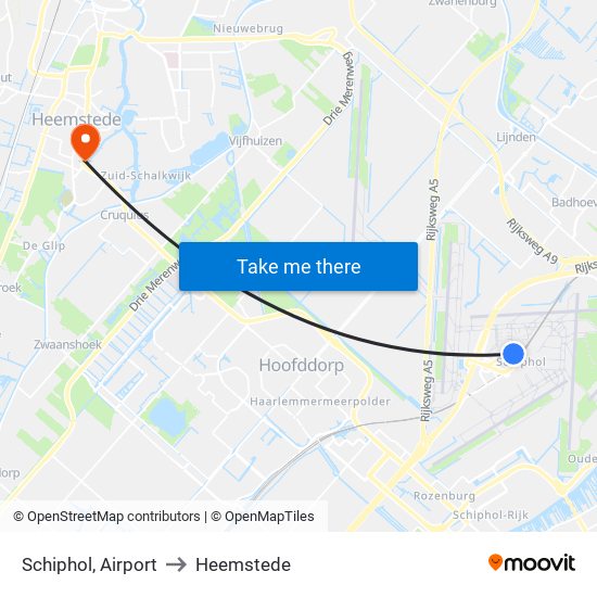 Schiphol, Airport to Heemstede map