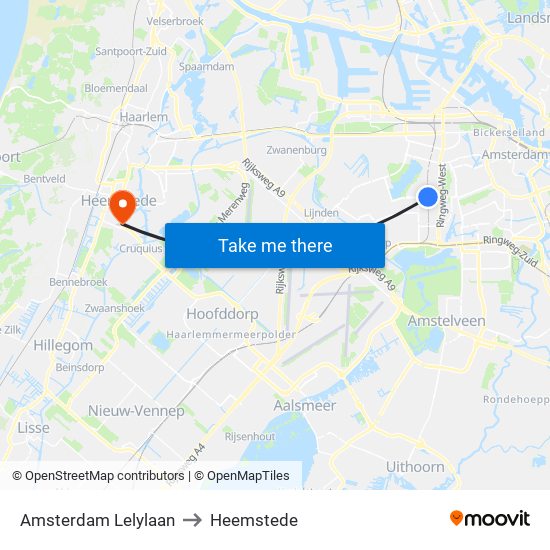 Amsterdam Lelylaan to Heemstede map