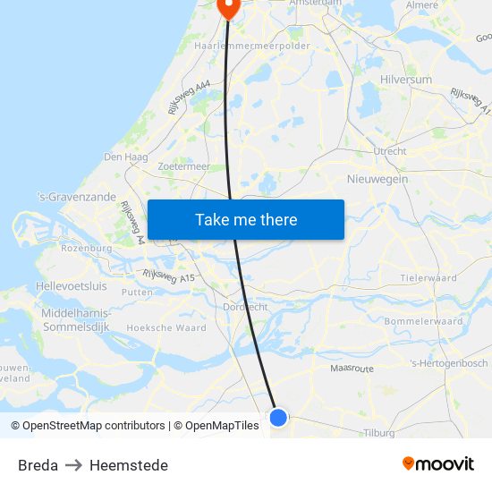 Breda to Heemstede map