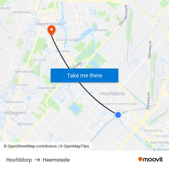 Hoofddorp to Heemstede map