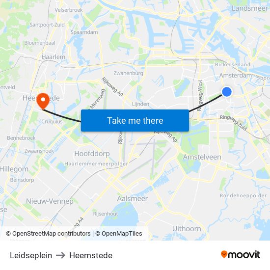 Leidseplein to Heemstede map