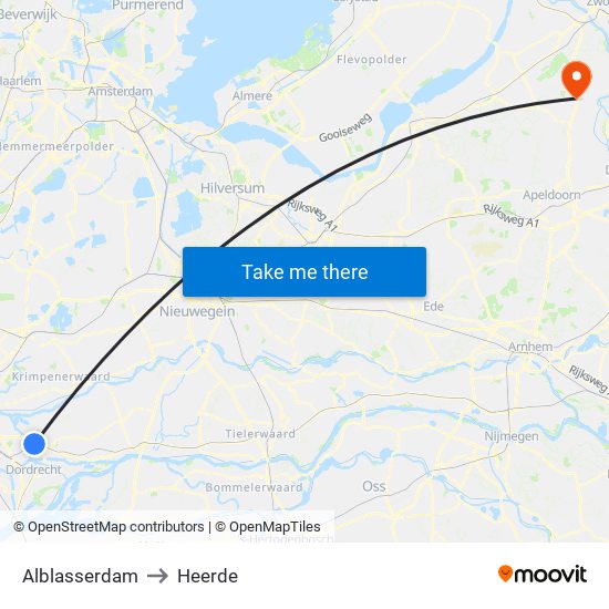 Alblasserdam to Heerde map