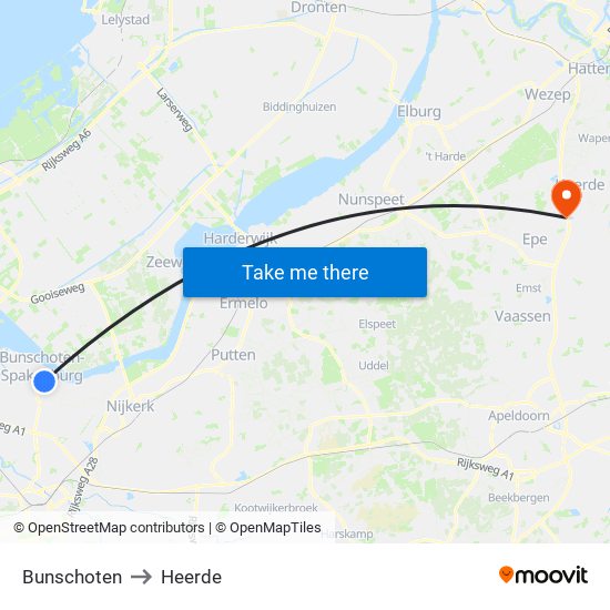 Bunschoten to Heerde map