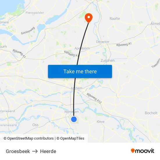 Groesbeek to Heerde map