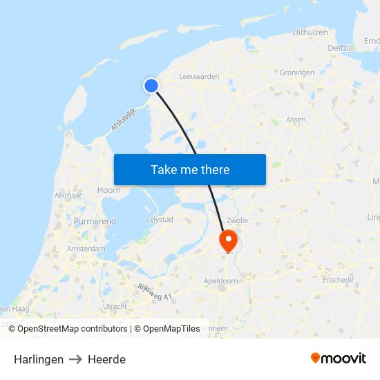 Harlingen to Heerde map