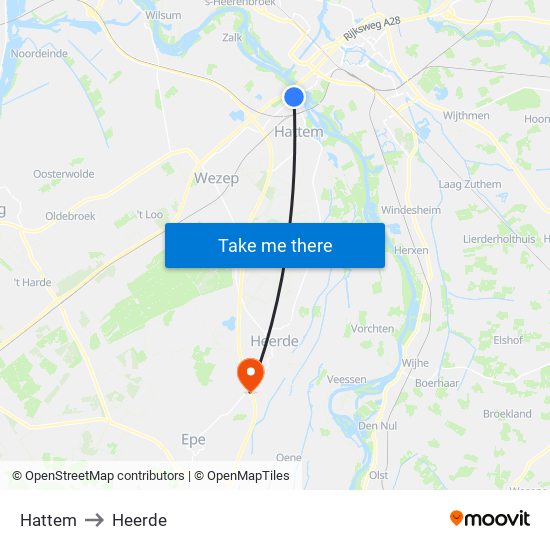 Hattem to Heerde map