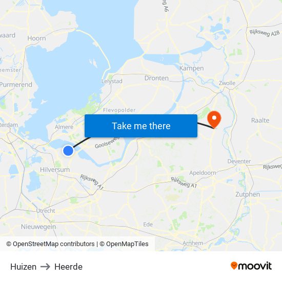 Huizen to Heerde map